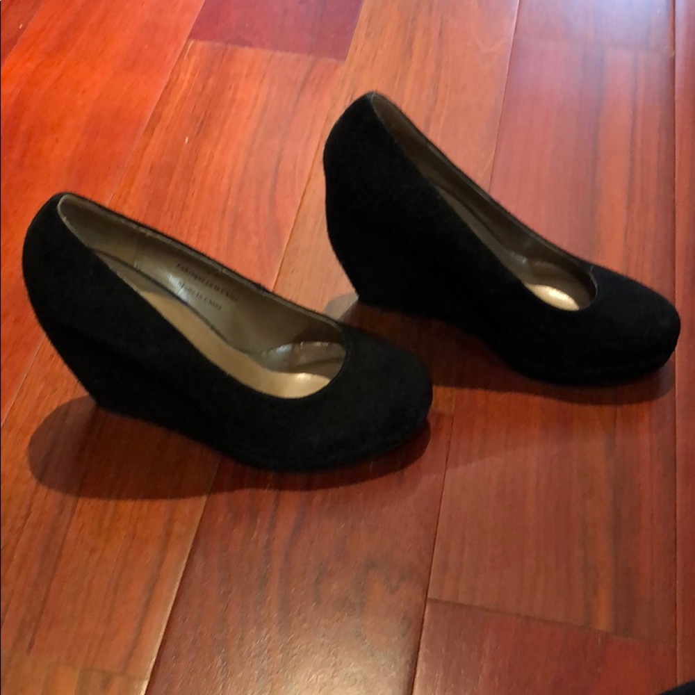 Black suede wedges
